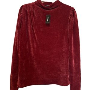 T-shirt Express Manches Longues, épaules Dénudées, Coton Bordeaux - Taille XS